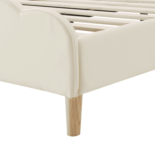Cama de criança estofada em pele sintética com LED em várias cores - Estrado de ripas de madeira - 90x200cm - Branco