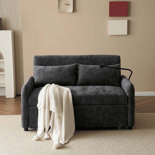 Sofá regulável multi-ângulo convertível em tecido chenille - 2 lugares - com suporte para telemóvel e portas USB - Cinzento Sofá regulável multi-ângulo convertível em tecido chenille - 2 lugares - com suporte para telemóvel e portas USB - Cinzento