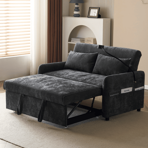 Sofá regulável multi-ângulo convertível em tecido chenille - 2 lugares - com suporte para telemóvel e portas USB - Cinzento Sofá regulável multi-ângulo convertível em tecido chenille - 2 lugares - com suporte para telemóvel e portas USB - Cinzento