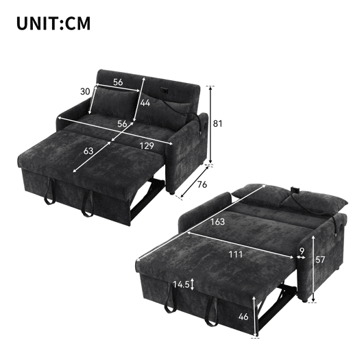 Sofá regulável multi-ângulo convertível em tecido chenille - 2 lugares - com suporte para telemóvel e portas USB - Cinzento Sofá regulável multi-ângulo convertível em tecido chenille - 2 lugares - com suporte para telemóvel e portas USB - Cinzento