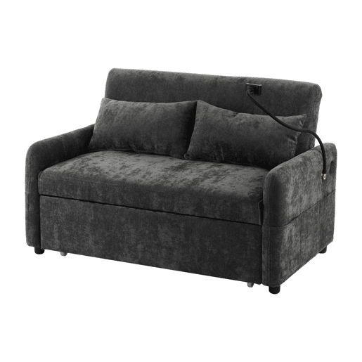 Sofá regulável multi-ângulo convertível em tecido chenille - 2 lugares - com suporte para telemóvel e portas USB - Cinzento Sofá regulável multi-ângulo convertível em tecido chenille - 2 lugares - com suporte para telemóvel e portas USB - Cinzento