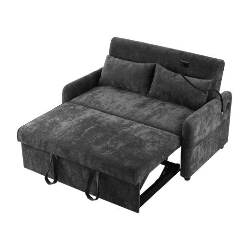Sofá regulável multi-ângulo convertível em tecido chenille - 2 lugares - com suporte para telemóvel e portas USB - Cinzento Sofá regulável multi-ângulo convertível em tecido chenille - 2 lugares - com suporte para telemóvel e portas USB - Cinzento