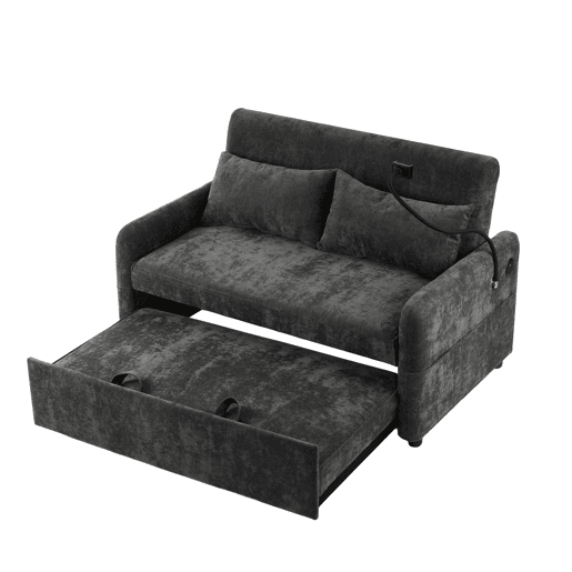 Sofá regulável multi-ângulo convertível em tecido chenille - 2 lugares - com suporte para telemóvel e portas USB - Cinzento Sofá regulável multi-ângulo convertível em tecido chenille - 2 lugares - com suporte para telemóvel e portas USB - Cinzento