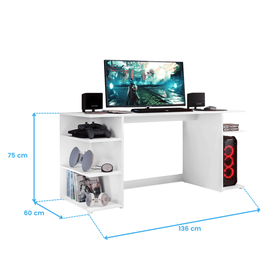 Mesa de computador de escritório contemporânea Tow 5H em branco com 3 prateleiras e suporte de torre Mesa de computador de escritório contemporânea Tow 5H em branco com 3 prateleiras e suporte de torre