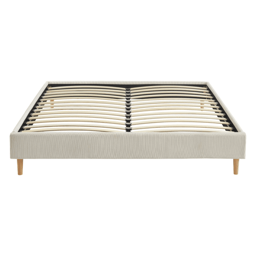 Cama com base de ripas 160cm, veludo canelado fino, Milton, Branco, 213x167.5x30 cm