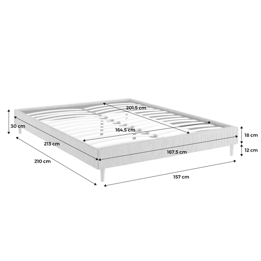 Cama com base de ripas 160cm, veludo canelado fino, Milton, Branco, 213x167.5x30 cm