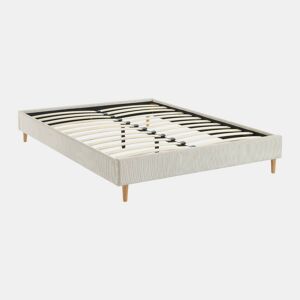 Cama com base de ripas 140cm, veludo canelado fino, Milton, Branco, 203x148x30 cm