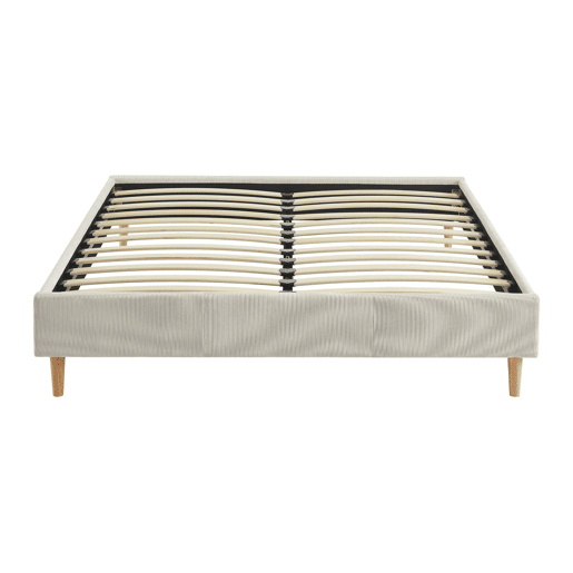 Cama com base de ripas 140cm, veludo canelado fino, Milton, Branco, 203x148x30 cm