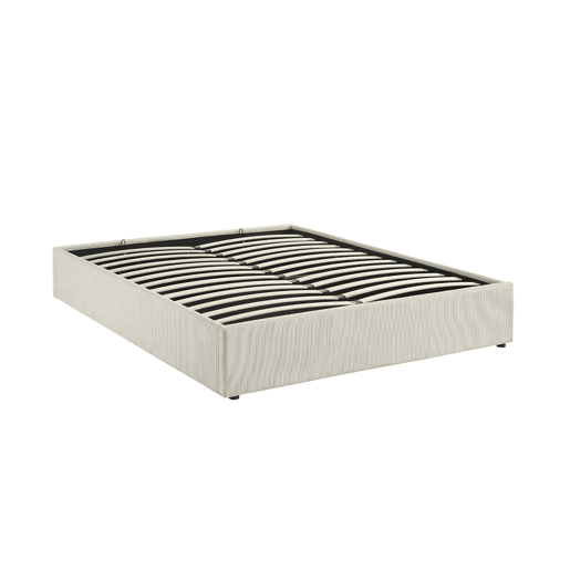 Cama com base de ripas 160cm, veludo canelado fino, Devon, Branco, 213x166.5x32 cm