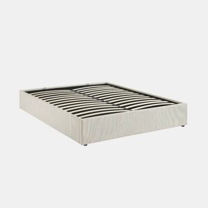 Cama com base de ripas 160cm, veludo canelado fino, Devon, Branco, 213x166.5x32 cm