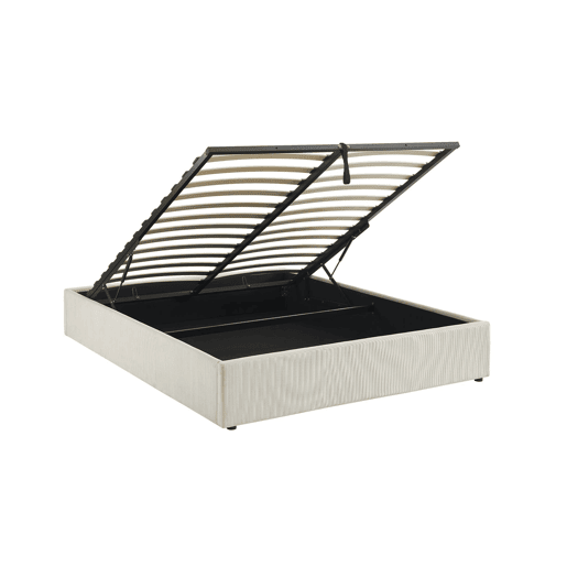 Cama com base de ripas 160cm, veludo canelado fino, Devon, Branco, 213x166.5x32 cm