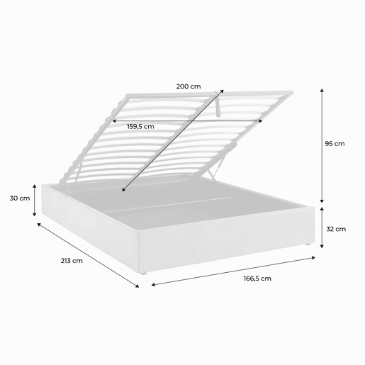 Cama com base de ripas 160cm, veludo canelado fino, Devon, Branco, 213x166.5x32 cm