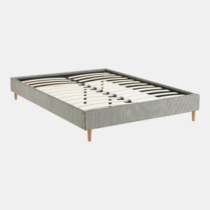Cama com base de ripas 140cm, veludo canelado fino, Milton, Cinza, 203x148x30 cm