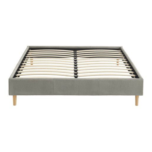 Cama com base de ripas 140cm, veludo canelado fino, Milton, Cinza, 203x148x30 cm