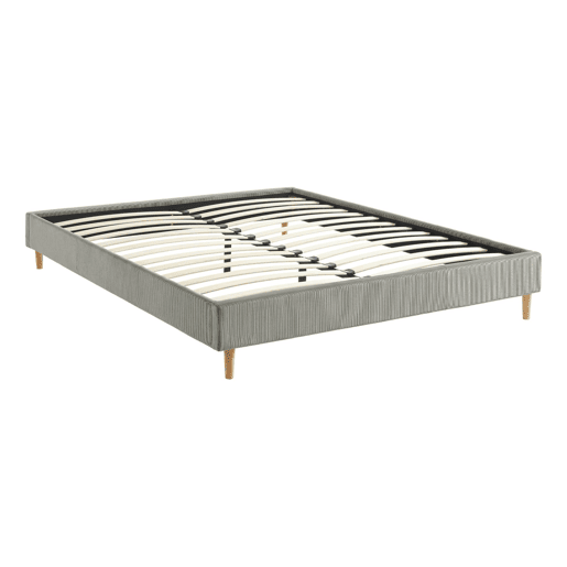 Cama com base de ripas 160cm, veludo canelado fino, Milton, Cinza, 213x167.5x30 cm
