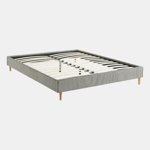 Cama com base de ripas 160cm, veludo canelado fino, Milton, Cinza, 213x167.5x30 cm