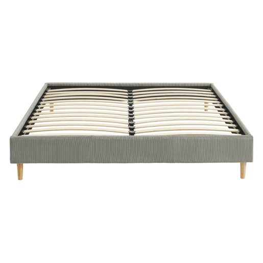 Cama com base de ripas 160cm, veludo canelado fino, Milton, Cinza, 213x167.5x30 cm