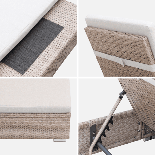 Espreguiçadeira de resina tecida em poliéster, multi posições, Olbia, Beige, 195x65x32 cm