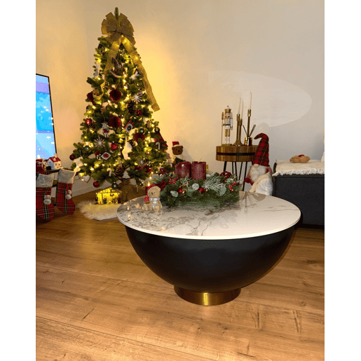 Mesa de centro NADINE Cerâmica Preto com arrumação