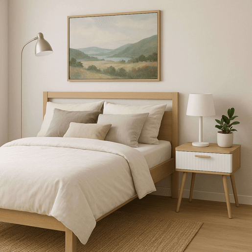 Mesa de cabeceira estilo nórdico Frisa em branco e carvalho nórdico com 1 gaveta 40x52x30 cm