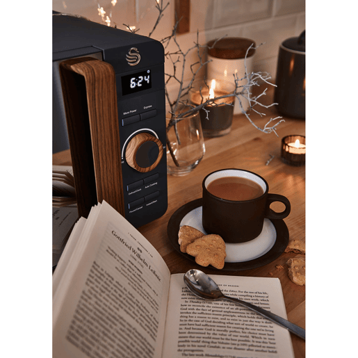 SWAN SM22036GRYNEUN Micro-ondas 20L,6 níveis de Funcionamento, Temporizador 30 min, Modo Degelo, design moderno, Cabo de Efeito Madeira, 800, Cinza