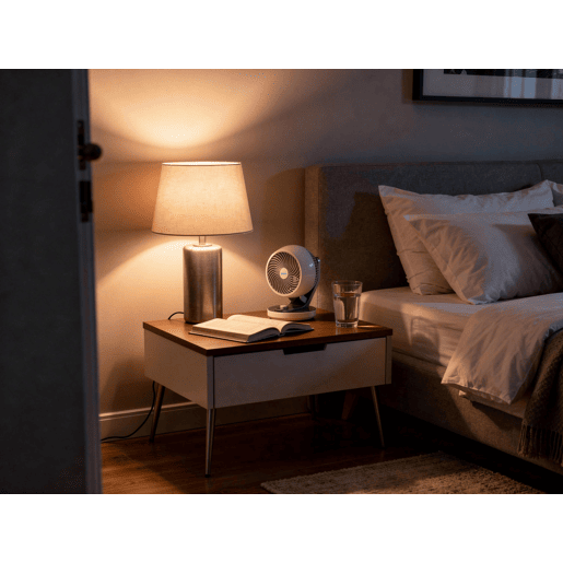 Ventilador de 60W de chão ou de mesa com 3 lâminas. Inclui 3 velocidades para adaptar a intensidade do fluxo (baixa NoiteEco média-Normal e alta Turbo), um sistema automático de oscilação horizontal com inclinação ajustável e uma grelha de protecção.