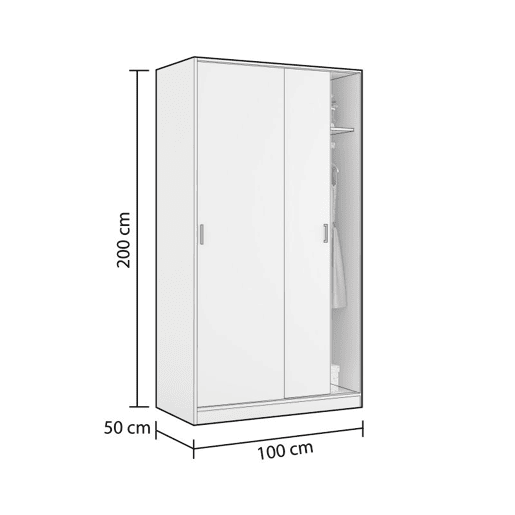 Roupeiro Lenor 2 portas de correr Branco 100 x 200 x 50 cm