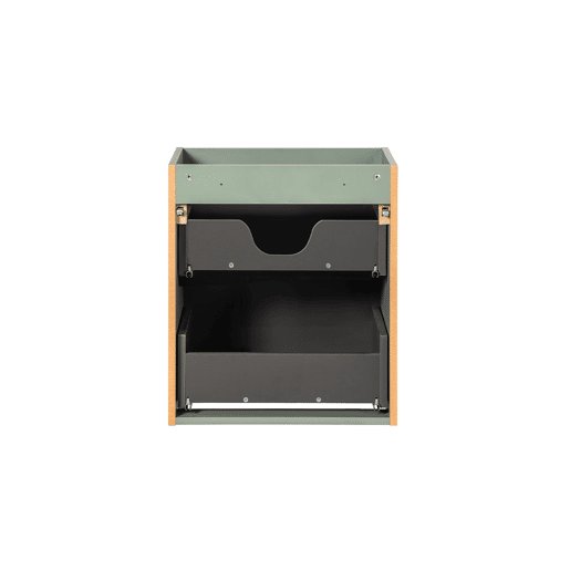 Conjunto móvel lavatório simples encastrado 50cm 2 gavetas e coluna Verde Jade e Madeira