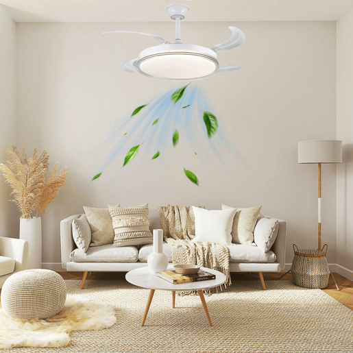 Ventilador de teto LED RGB, motor DC de 30 W, luz regulável de 60 W, 6 velocidades