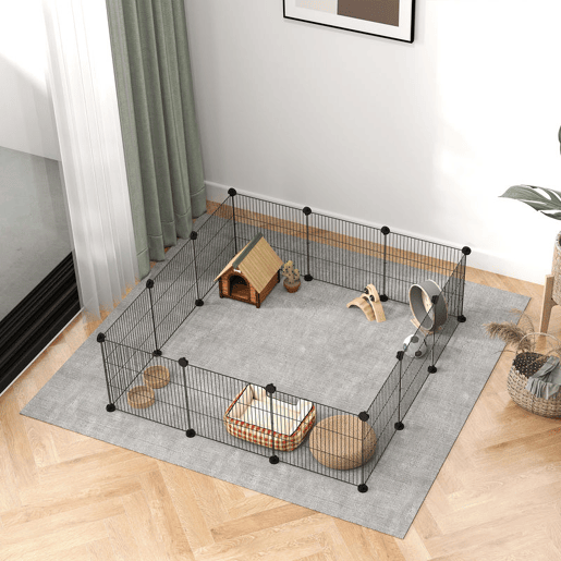 PawHut Recinto de Metal para Animais de Estimação Recinto Metálico com 12 Painéis para Pequenos Animais Desmontável DIY 140x70x35 cm Preto