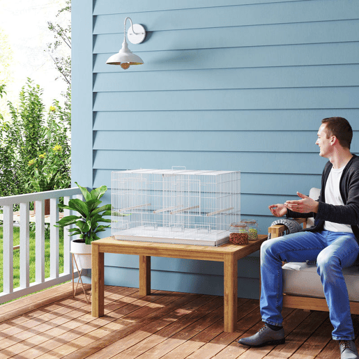 PawHut Gaiola para Pássaros com Divisória Gaiola para Aves com 4 Comedouros 4 Poleiros e Bandeja Amovível Gaiola para Canários Periquitos 76x46x46 cm Branco