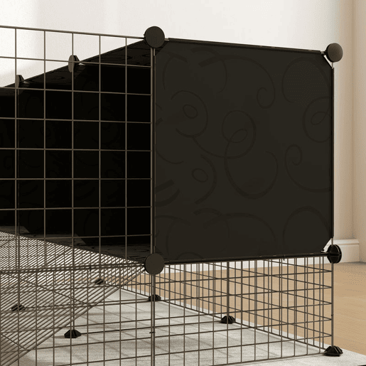 PawHut Recinto para Pequenos Animais Modular Parque para Coelhos com 39 Painéis 3 Abrigos para Cobaias Coelhos-da-Índia Preto