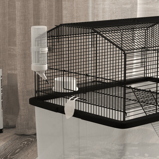 PawHut Gaiola para Hamsters Casa para Pequenos Roedores com Comedouro Bebedouro Rampa e Roda 57x43x57 cm Preto