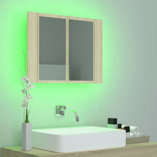 vidaXL Armário espelhado casa de banho LED acrílico carvalho sonoma