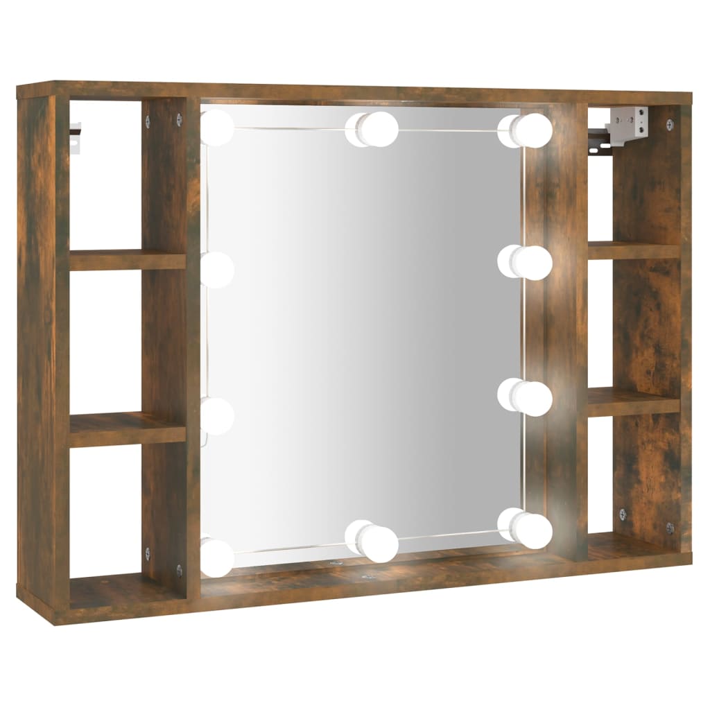 Vidaxl mueble con espejo y led color roble ahumado 76x15x55 cm