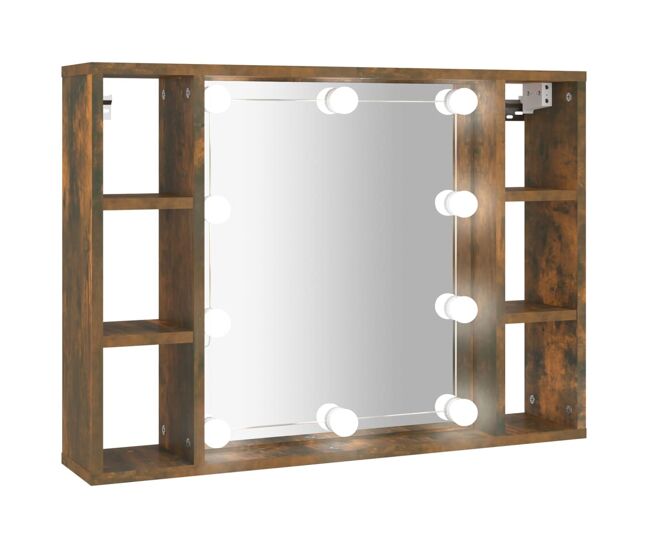 Vidaxl mueble con espejo y led color roble ahumado 76x15x55 cm