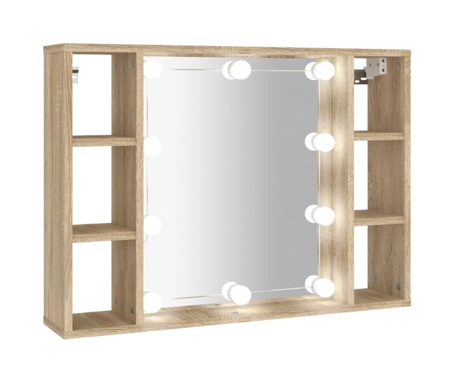 Vidaxl mueble con espejo y luces led roble sonoma 76x15x55 cm