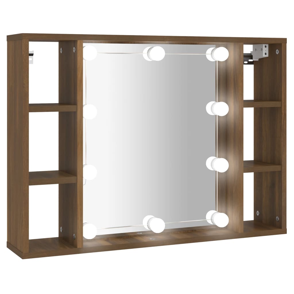 Vidaxl mueble con espejo y led color roble marrón 76x15x55 cm