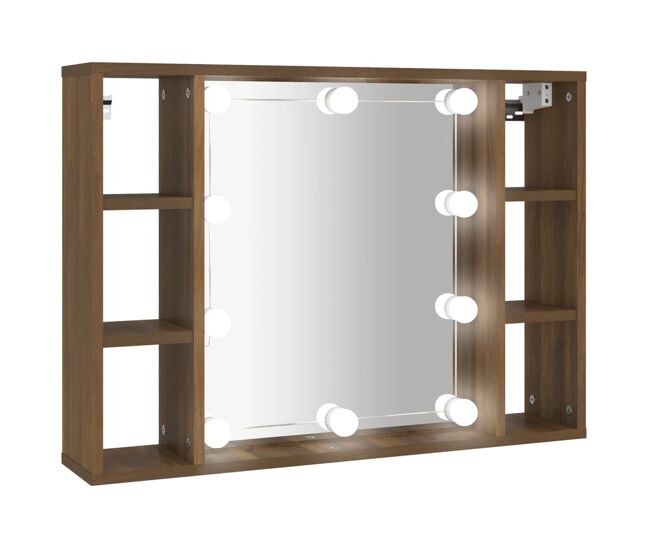 Vidaxl mueble con espejo y led color roble marrón 76x15x55 cm