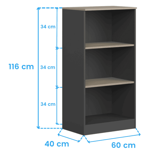 Unidade de estante auxiliar de escritório Nibis com 3 prateleiras em carvalho Sonoma e cinza antracite 60x116x40 cm