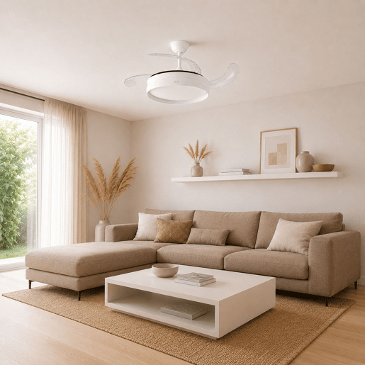 Ventoinha de Teto com Luz LED e 4 Pás Retráteis Keteez InnovaGoods Branco 72 W Ø49-104 cm