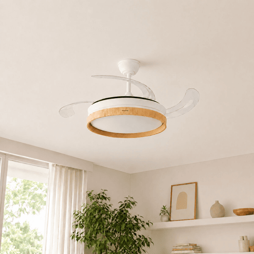Ventoinha de Teto com Luz LED e 4 Pás Retráteis Woteez InnovaGoods Madeira 72 W Ø49-104 cm