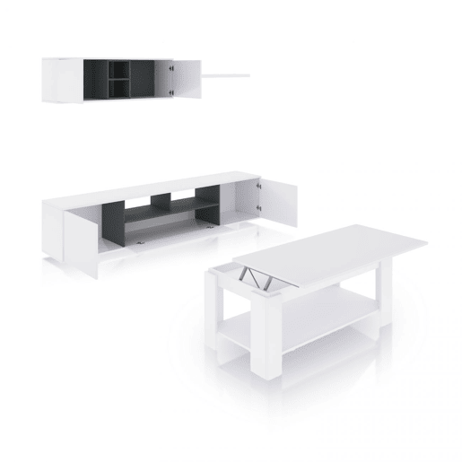 Conjunto de sala de estar com mesa de centro Kenzo Plus V1 Branco brilhante - Cinzento antracite 200 x 46 x 41 cm