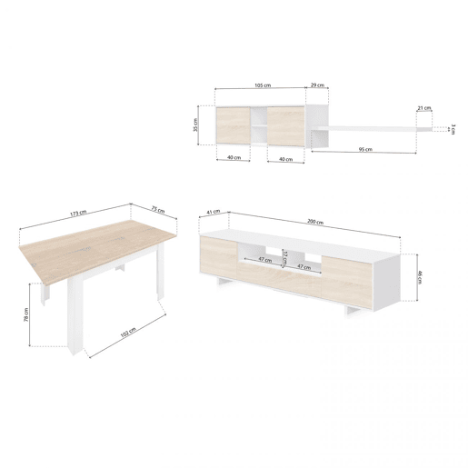 Conjunto de sala de estar com mesa de jantar Kenzo Plus VB Artik White (Branco mate) - Carvalho canadiano 200 x 46 x 41 cm