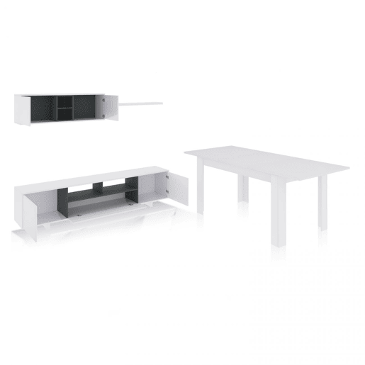 Conjunto de sala de estar com mesa de jantar Kenzo Plus VB Branco brilhante - Cinzento antracite 200 x 46 x 41 cm