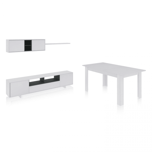 Pack sala de estar com mesa de jantar Kenzo Plus VA Branco brilhante - Cinzento antracite 200 x 46 x 41 cm