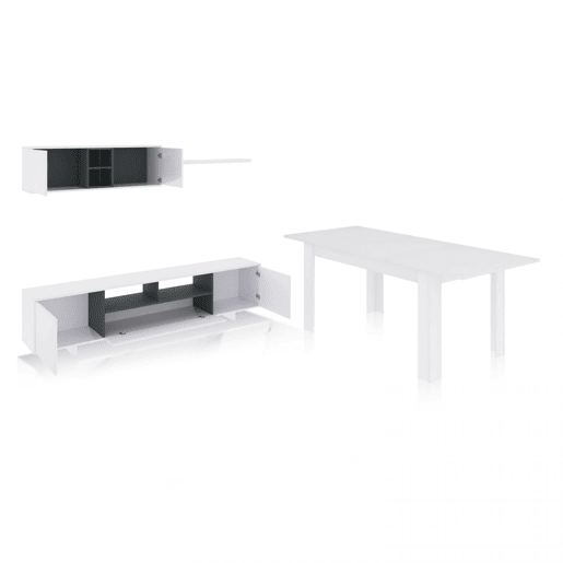 Pack sala de estar com mesa de jantar Kenzo Plus VA Branco brilhante - Cinzento antracite 200 x 46 x 41 cm