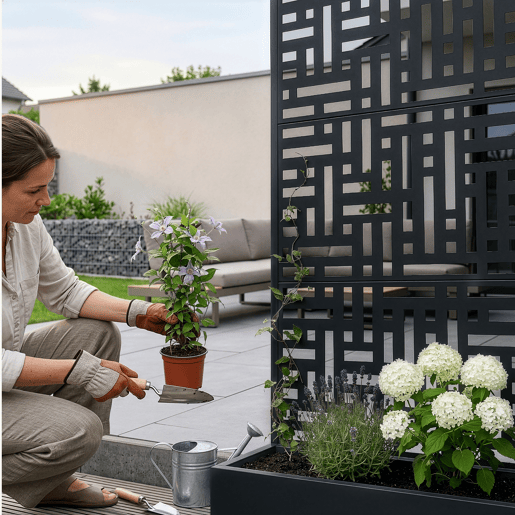 Divisória Bernalda com floreira Aço 190 x 82 x 38 Preto cm casa.pro