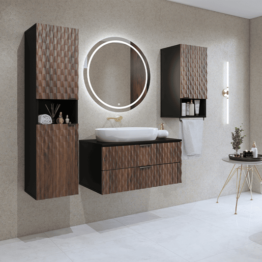 Conjunto móvel toucador 80 cm coluna e roupeiro Nevia Madeira e Preto