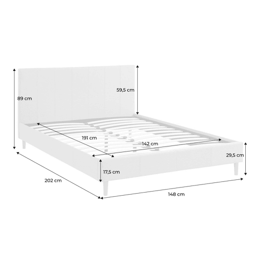 Cama com base de ripas e cabeceira 140cm, acabamento em tecido simple, Marlon, Cinza Claro, 202x148x89 cm